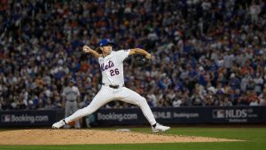 Nolan McLean pitching for the New York Mets at Citi Field