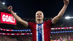 Erling Haaland celebrating a goal for Norway at the 2026 FIFA World Cup