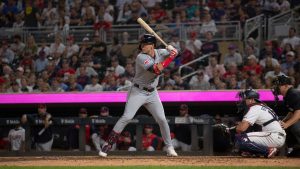 Kyle Manzardo batting for the Cleveland Guardians at Target Field