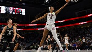 Angel Reese playing for the Atlanta Dream against the Indiana Fever