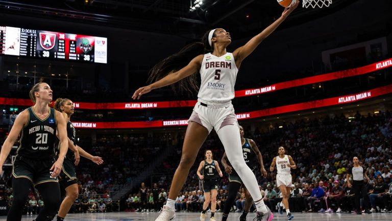Angel Reese playing for the Atlanta Dream against the Indiana Fever