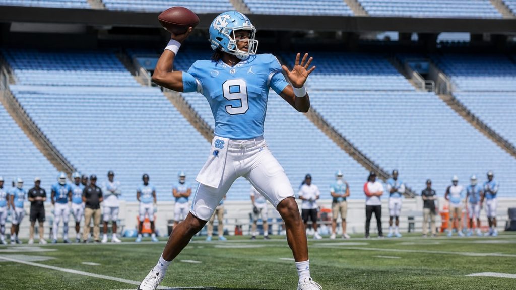 Billy Edwards Jr. throwing a pass for the North Carolina Tar Heels