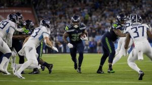 Jadarian Price, Seattle Seahawks rookie running back, in preseason action against the Tennessee Titans