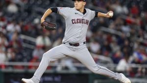 Joey Cantillo pitching in action for the Cleveland Guardians