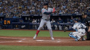 Chase DeLauter batting for the Cleveland Guardians in the ALCS