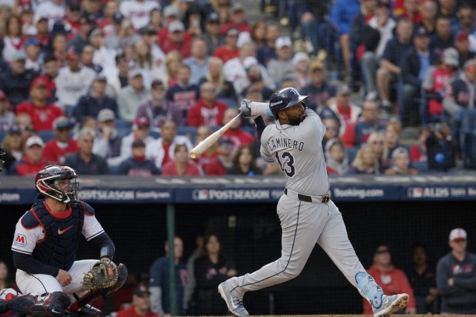 Junior Caminero batting for the Tampa Bay Rays at Progressive Field