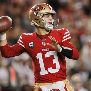 Brock Purdy dropping back to throw for the San Francisco 49ers