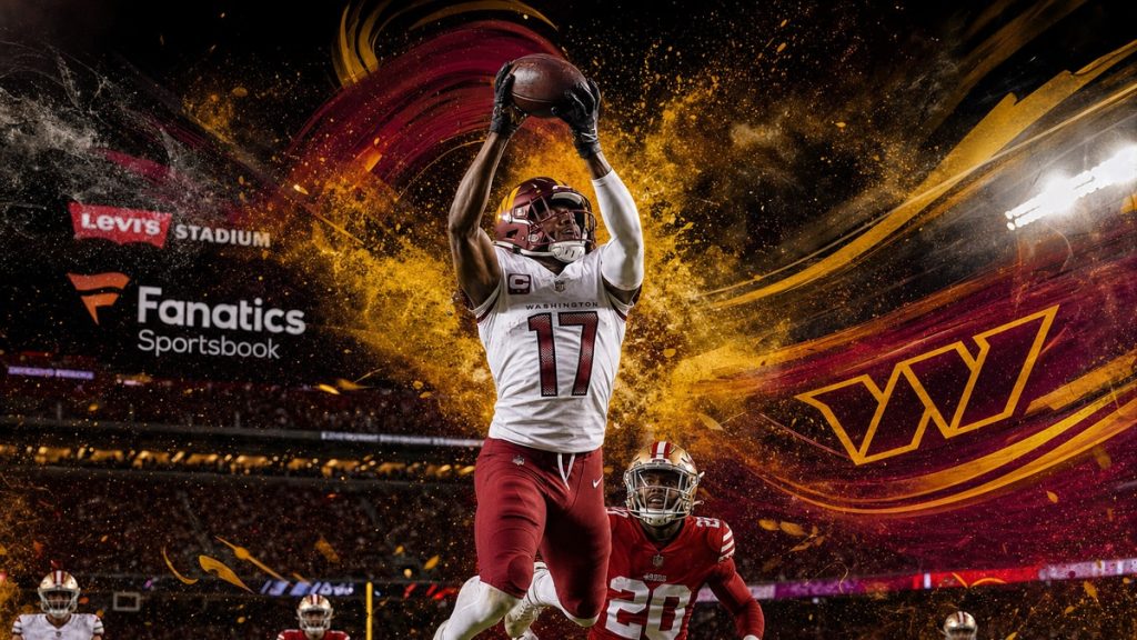 Terry McLaurin leaping for a catch for the Washington Commanders